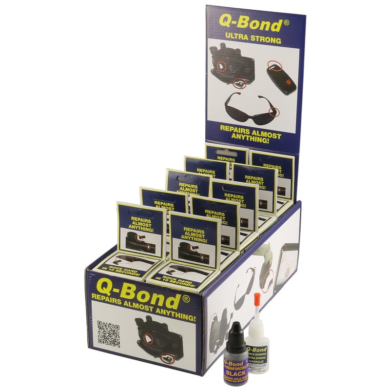 K-Tool International K Tool International 90003 Q Bond Ultra Strong Adhesive Kit for Garages, Repair Shops and, DIY, Hard Plastics/PVC/Metals, (2) Adhesive Bottles, (1) Plastic and (1) Metal Reinforcing Powders, 10 Pack - Image 1
